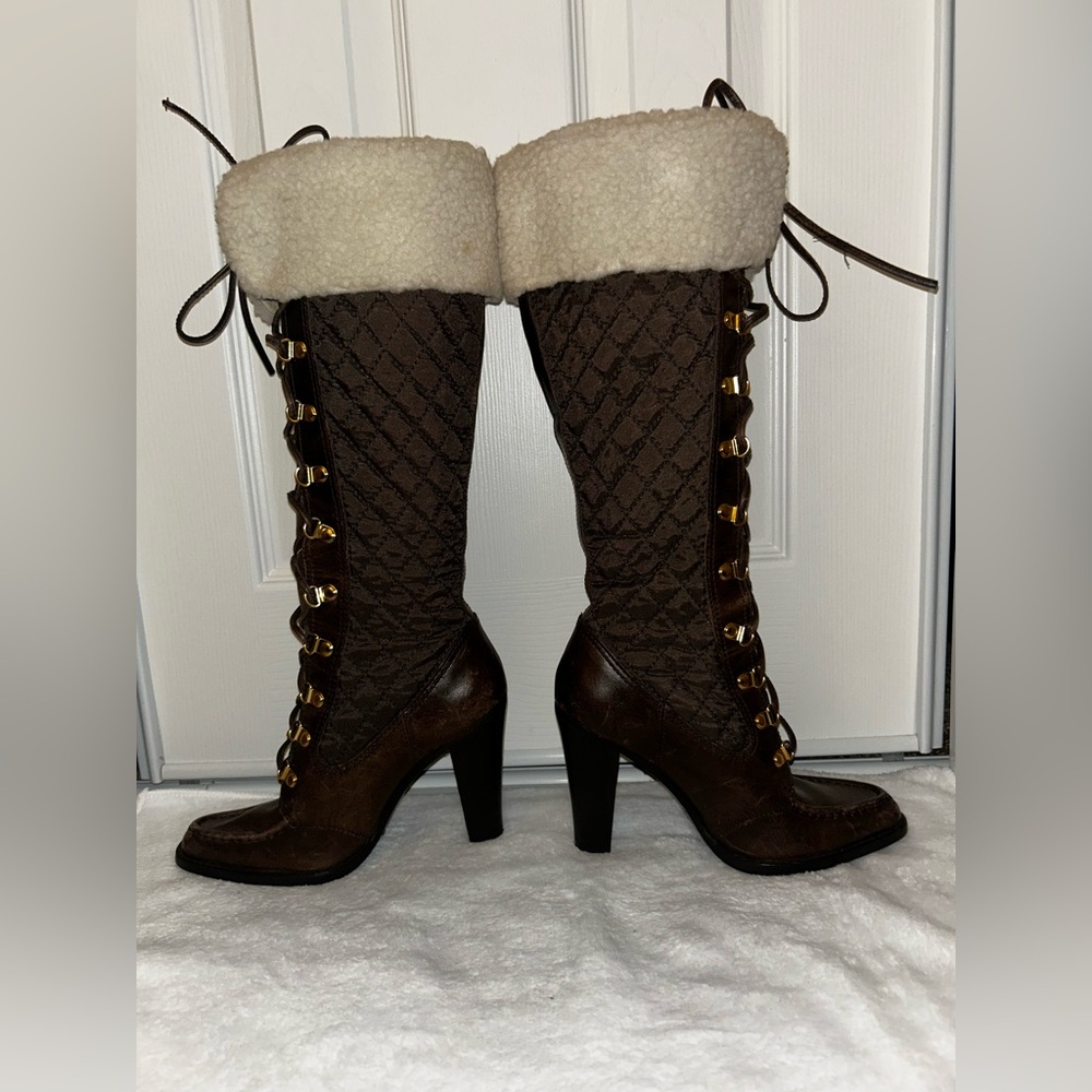 Michael kors winter lace up  leather quilted boots with fur. Size 7 , brown - Picture 3 of 15